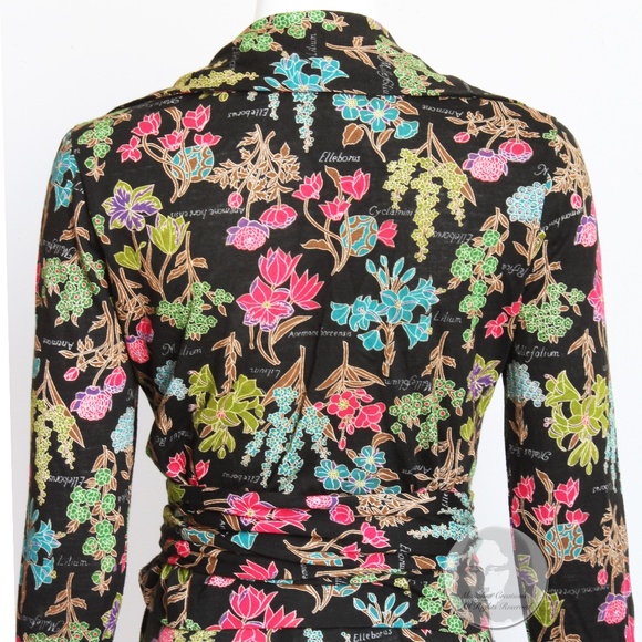 Diane Von Furstenberg Wrap Blouse & Pants 2pc Set Black Floral Print Vintage HTF - Picture 5 of 9